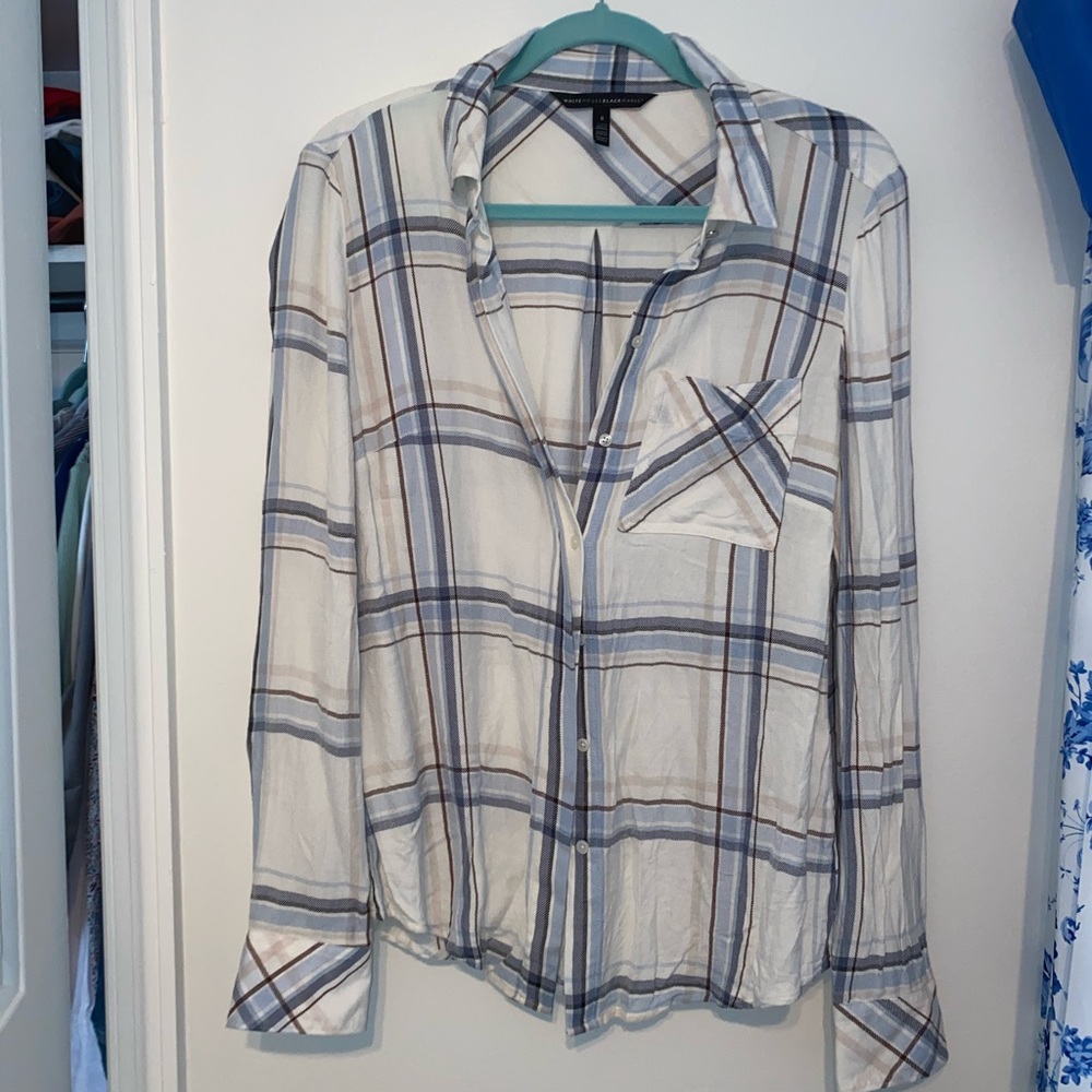 White and Blue Plaid Button Up